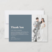 ネイビモダンーミニマル・ブルーベージュ写真結婚ズ サンキューカード (正面)