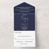 ネイビモダンーミニマル・ブルー・ホワイト書道結婚の作品 オールインワン招待状 (内側)