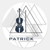 ネイビモダンーミニマル・ブルー&ホワイト・バイオリン・デザイナー ラウンドシール (正面)