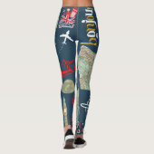 ネイビモダンーユニークブルーパリスロンドンUSAの地図スタンプ レギンス (裏面)