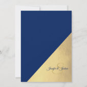 ネイビモダンーユニークブルー&ゴールドフォイル結婚ズ 招待状 (裏面)