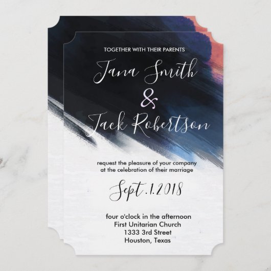 ネイビモダンー水の色結婚の 招待状 (正面/裏面)