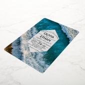 ネイビモダンー波結婚のフォイル招待状 箔招待状 (回転した状態)