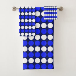 ネイビモダンー点々のあるブストライプブルーの白い バスタオルセット