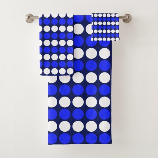 ネイビモダンー点々のあるブストライプブルーの白い バスタオルセット (インサイチュ)