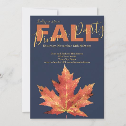 ネイビモダンー秋ディナーパーティの招待状 招待状 (正面)