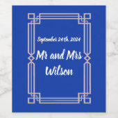 ネイビモダンー縁どブ・ブルー・ワイン・ラベルのバラ・金ゴールド ワインラベル (シングルラベル)