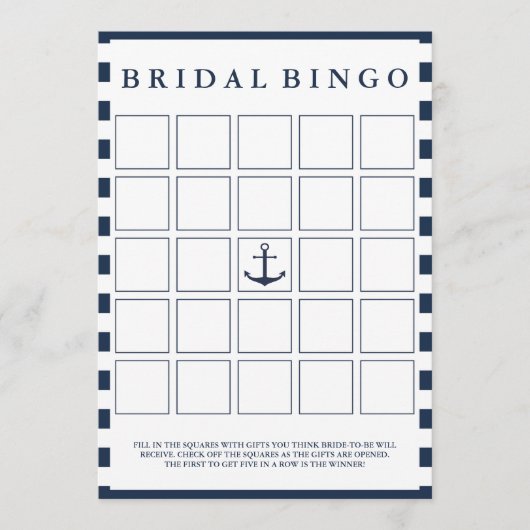 ネイビモダンー航海のブライダルシャワービンゴゲーム (正面)