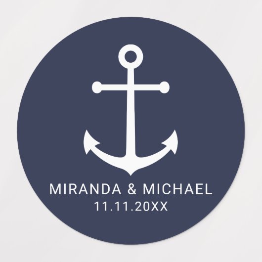 ネイビモダンー航海のブルーいかり結婚式の引き出物ラボ ラベル (デザイン2)