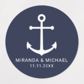 ネイビモダンー航海のブルーいかり結婚式の引き出物ラボ ラベル (デザイン1)