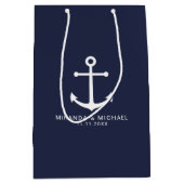 ネイビモダンー航海のブルーいかり結婚式の引き出物 ミディアムペーパーバッグ (正面)
