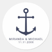 ネイビモダンー航海のブルーいかり結婚式の引き出物 ラウンドシール (正面)