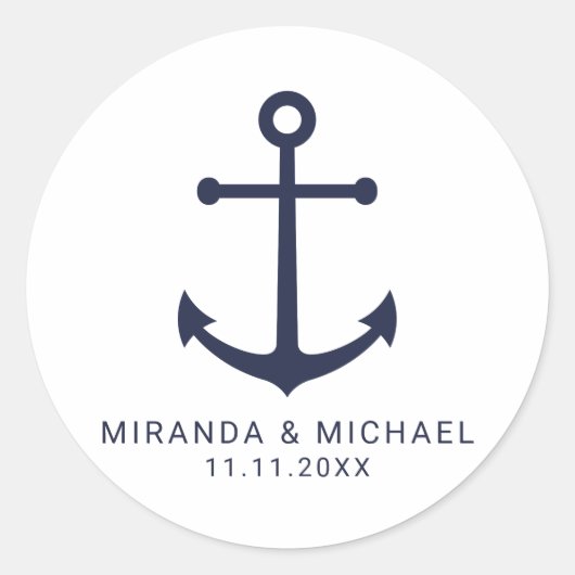 ネイビモダンー航海のブルーいかり結婚式の引き出物 ラウンドシール (正面)