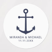 ネイビモダンー航海のブルーいかり結婚式の引き出物 ラベル (デザイン1)