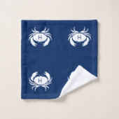 ネイビモダンー航海のブルーカニモノグラム名 バスタオルセット (ウォッシュタオル)