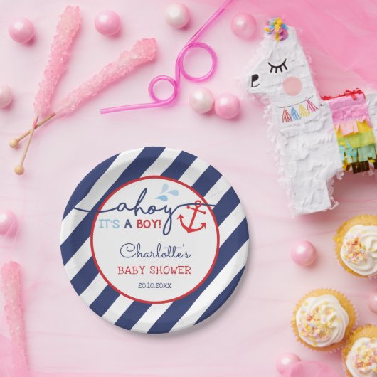 ネイビモダンー航海のレッドいかりアホイ男の赤ちゃん ペーパープレート (パーティー)