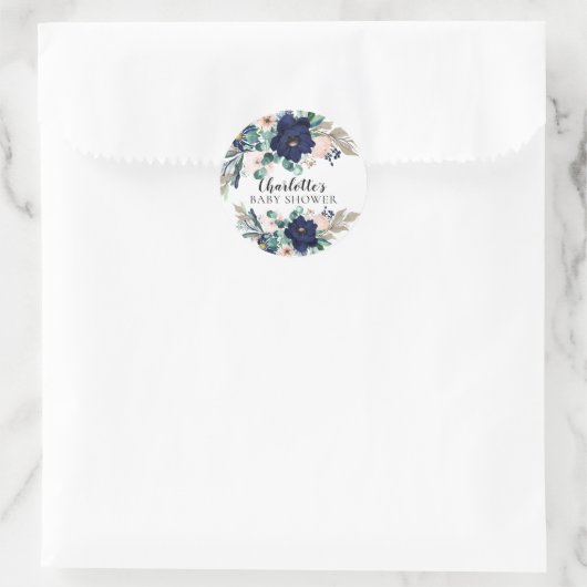 ネイビモダンー赤面フローラベビーシャワー封筒用シール ラウンドシール (バッグ)