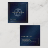 ネイビモダンー金ゴールドカスタムモノグラムプロフェッショナルスクア スクエア名刺 (正面/裏面)