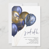 ネイビモダンー金ゴールドバルーン60th誕生日パーティー 招待状 (正面)