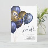 ネイビモダンー金ゴールドバルーン60th誕生日パーティー 招待状 (スタンド正面)