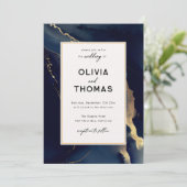 ネイビモダンー金ゴールドフレエレガントームBohoビーチ結婚式 招待状 (スタンド正面)