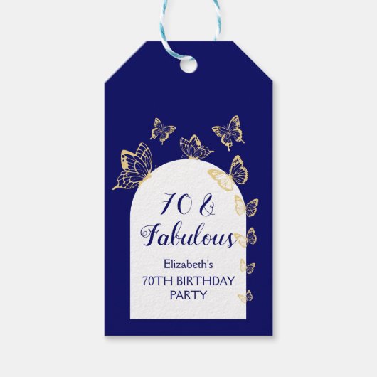 ネイビモダンー金ゴールド蝶の素晴らしい誕生日 ギフトタグ (正面)