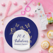 ネイビモダンー金ゴールド蝶の素晴らしい誕生日 ペーパープレート (パーティー)