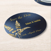 ネイビモダンー金ゴールド金ゴールドリーフDATE COASTERを保存 ラウンドペーパーコースター (アングル)