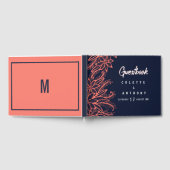 ネイビモダンー青サンゴ夏のフローラ結婚 ゲストブック (全面)