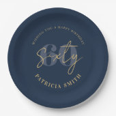ネイビモダンー60エレガント誕生日 ペーパープレート (正面)
