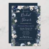 ネイビモダンー&アイボリーフローラブライダルシャワー誘致 招待状 (正面/裏面)