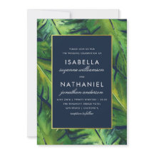 ネイビモダンー&グリーン熱帯葉トロピカル結婚
