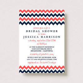 ネイビモダンー&コーラルシェブロンブライダルシャワー 招待状