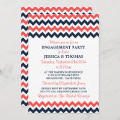 ネイビモダンー&コーラルシェブロン婚約パーティ 招待状 (正面/裏面)