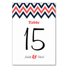 ネイビモダンー&コーラルシェブロン&ロブバード結婚ズ テーブルナンバー