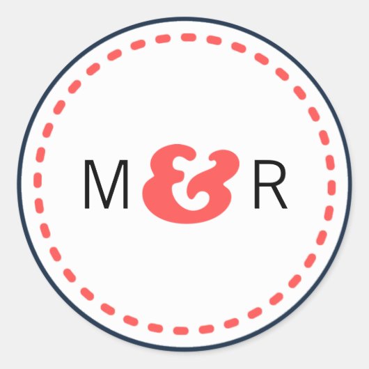 ネイビモダンー&コーラルシェブロン&ロブバード結婚ズ ラウンドシール (正面)