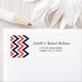 ネイビモダンー&コーラルシェブロン&ロブバード結婚ズ ラベル (インサイチュ)