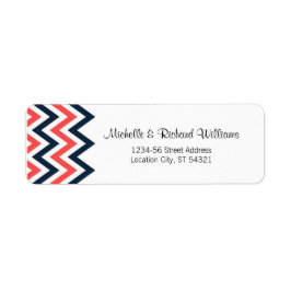 ネイビモダンー&コーラルシェブロン&ロブバード結婚ズ ラベル