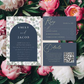 ネイビモダンー&シルバーボタニカルウォーター結婚カラー 箔招待状