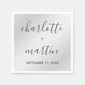 ネイビモダンー&シルバー婚約ウェディングシャワー スタンダードカクテルナプキン (正面)