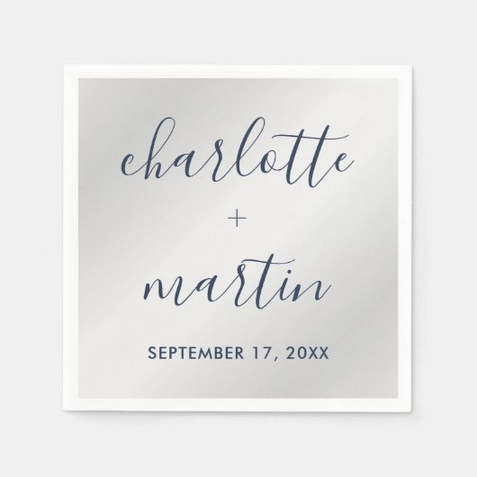 ネイビモダンー&シルバー婚約ウェディングシャワー スタンダードカクテルナプキン (正面)