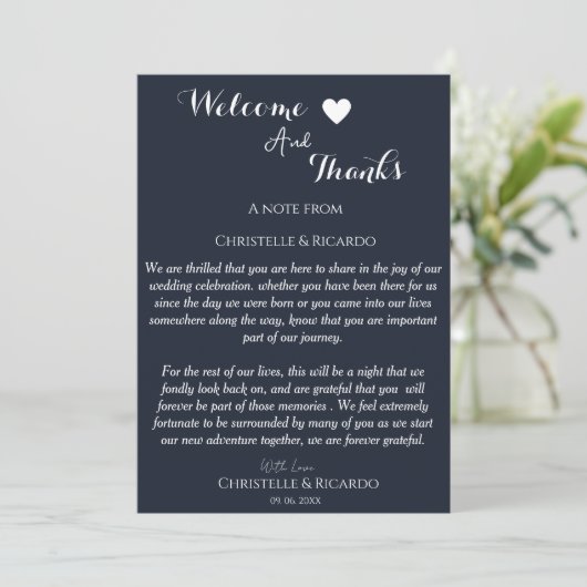 ネイビモダンー・ブルー感謝してい歓迎とあなた結婚の サンキューカード (スタンド正面)