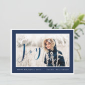 ネイビモダンー&ホワイトフレームジョイホリデーフォトカード シーズンカード (スタンド正面)