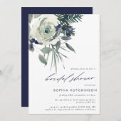 ネイビモダンー&ホワイトフローラブライダルシャワー 招待状 (正面/裏面)