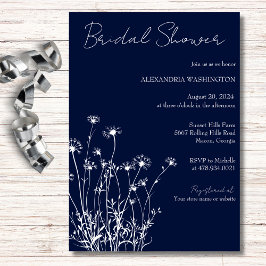ネイビモダンー&ホワイトワイルドフラワーブライダルシャワー 招待状