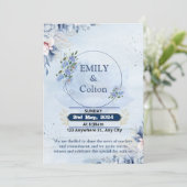 ネイビモダンー&ライトブルー結婚の花 招待状 (スタンド正面)
