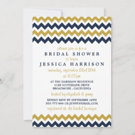 ネイビモダンー&金ゴールドシェブロンブライダルシャワー 招待状