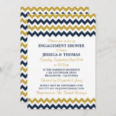 ネイビモダンー&金ゴールドシェブロン婚約シャワー 招待状 (正面/裏面)