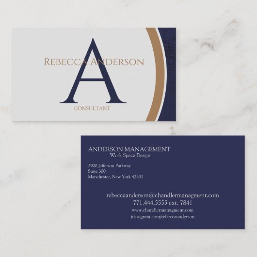 ネイビモダンー、金ゴールド、グレーモノグラム 名刺 (正面/裏面)