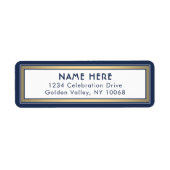 ネイビモダン縁どーブルーホワイト金ゴールド差出人住所 ラベル (正面)